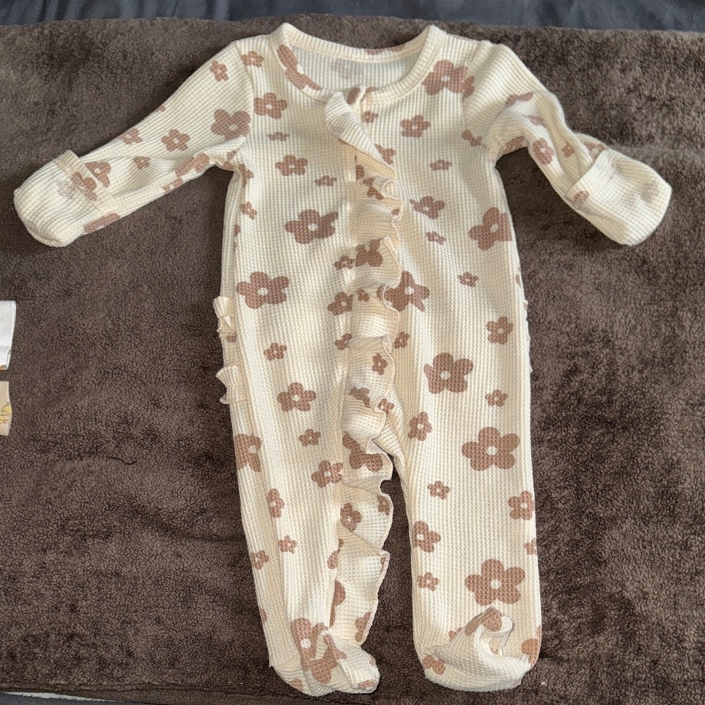 Amazon Cream and Brown Floral Kids Footie